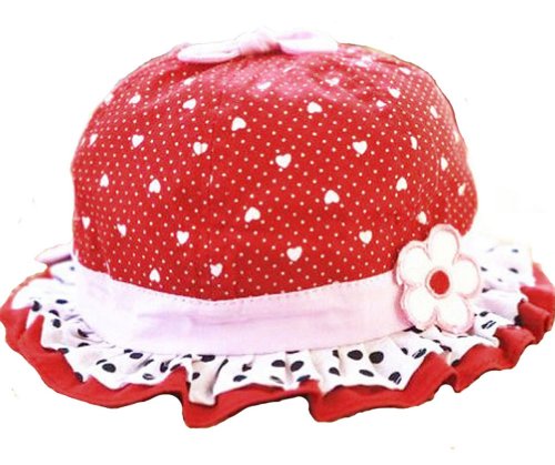 Ama-ZODE Baby Girls Infant Kids Summer Bowtie Heart-shaped Ruffle Flower Sun Hats Caps (Red)