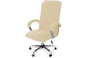 LIFEDX Funda de Sillas de Oficina Elástica con Reposabrazos,Felpa de Terciopelo,Modernas Cubiertas de la Silla de la Computadora Antipolvo de Oficina Silla Removible,No Incluye Sillas -Beige||XL