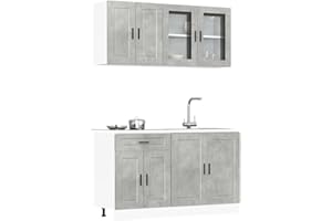 Emmtore 4-TLG. Küchenschrank-Set Holzwerkstoff, Küchenzeile Einbauküche, Schrank-Set, Unterschrank, Küchenschrank, Hängeschrank,Betongrau