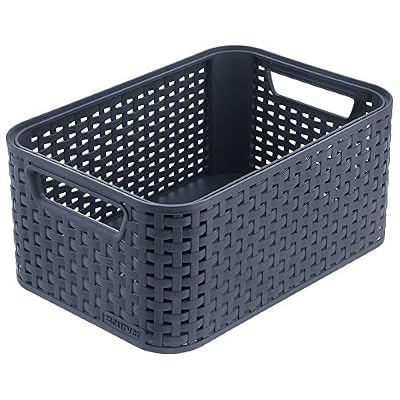 Curver 205846 Aspect Rotin Style Boîte de Rangement Taille M Polypropylène Anthracite 38,6 x 28,7 x 17 cm