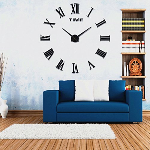 HOME IMPRESSION (54 Arten) am reichlichsten Stile große Wanduhr, 60-130cm Durchmesser Große dekorative Wanduhren Home Decor DIY Uhren Wohnzimmer (A B 1 Most Popular, #1 Black dial, black acrylic mirror) - 2