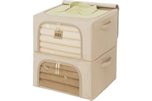 MARTCELEST Caja almacenaje ropa,Organizador armario con diseño moderno, cajas organizadoras apilable, material resistente,Cestas almacenaje, marco metálico interno y doble cremallera(Pack de 2)