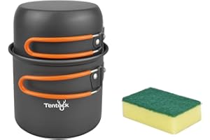 Tentock Set Pentole da Campeggio in Alluminio 2-4 Persone Leggero Kit Cucina da Campeggio Portatile Set di Pentole e Padelle Accessori da Cucina da Campeggio per Picnic Escursionistico (2 in 1)