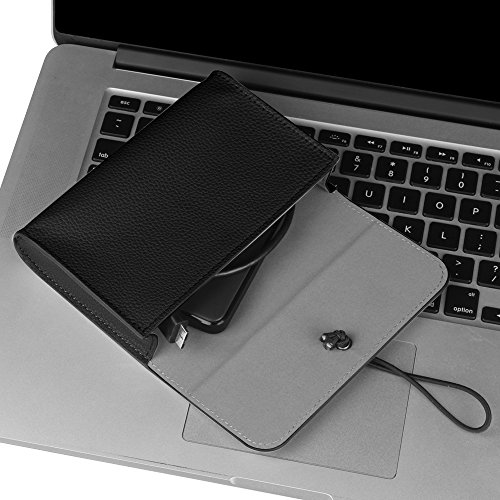 Fintie Schutzbeutel Tasche aus Kunstleder zum Verstauen elektronischen Zubehör Elektronische Organisator Tragetasche Reisetasche für MacBook Maus / Netzadapter / Kabel / SSD / HDD Enclosure / Powerbank, Schwarz - 4