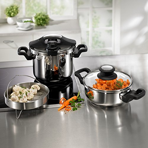 BEEM Vitatherm, 4.0 + 6.0 L Schnellkochtopf mit Einhandbedienung und Marathon BIO-LON Ceramic Antihaftversiegelung, Edelstahl - 10