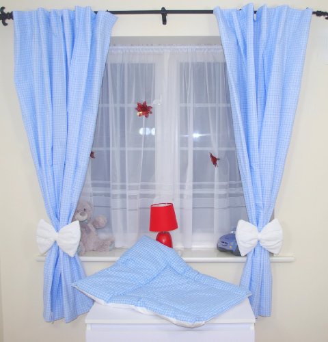 ? AMAZING ? NURSERY BABY CURTAINS WITH TIE BACKS ? (6. Checkered blue / white)