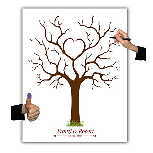 Gästebuch Wedding tree 003, Leinwand Herzbaum, Fingerabdruckbaum, Partyspiel, Stempelbaum, Hochzeit (30x40)