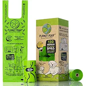Compostable Biodegradable Dog Poop Bags Unscented - Large 9 x 16 Inches with Handles ? Thick, Leak Proof, Plant Based, Pet Waste Bags - Highest Rated ASTM D6400 - Supports Dog Rescue