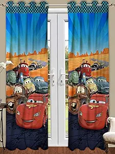 RIYANSH Sales Polyester 3D Digital Printed Modern Design Colourful Cartoon Car Knitted Door Curtain , Curtain for Girls, Boys and Home Living Room, Multicolour, 48x84-inch, 7 Feet, Set of 1