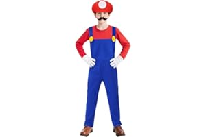 BSBUY Cosplay Kostüm Kinder 4PC Super-Brothers Luigi Cosplay mit Mütze Hose Bart Handschuhe Super-Brüder Wario Waluigi Kostüm Set Outfit Kostüm Jungen für Karneval Party Faschingskostüme Child Costume