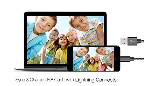 Flashstye 3 Pack 1M 2M 3M iPhone Charger Nylon Braided Lightning to USB Cable Apple lightning cable for iPhone 7 Plus 6S Plus 6 Plus SE 5S 5C 5, iPad 2 3 4 Mini, iPad Pro Air, iPod.(Black Gray) - 5