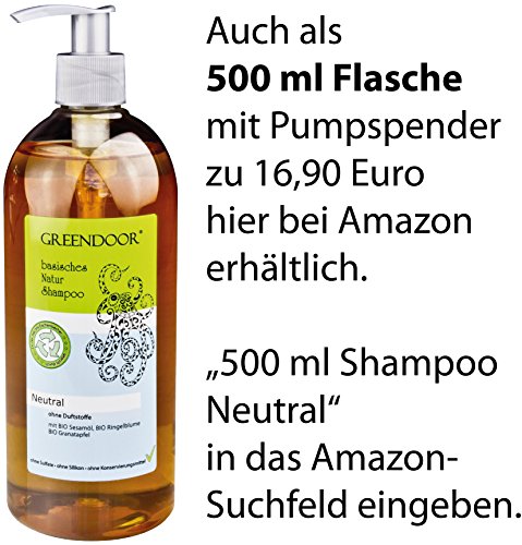 Greendoor Natur Shampoo Neutral 200 ml – für normales Haar, ohne Duftstoffe, ohne Sulfate, ohne Silikon, ohne Konservierungsmittel, basische BIO Haarpflege mit Sesam, Ringelblume und Granatapfel, all natural, 100% Natur - 5