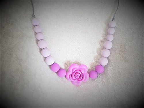 Necklace of portage / maternity / birth / breastfeeding for MOM and baby food silicone - pink flower version - "bebe and maman Collection" line "machouilly crachouilly"