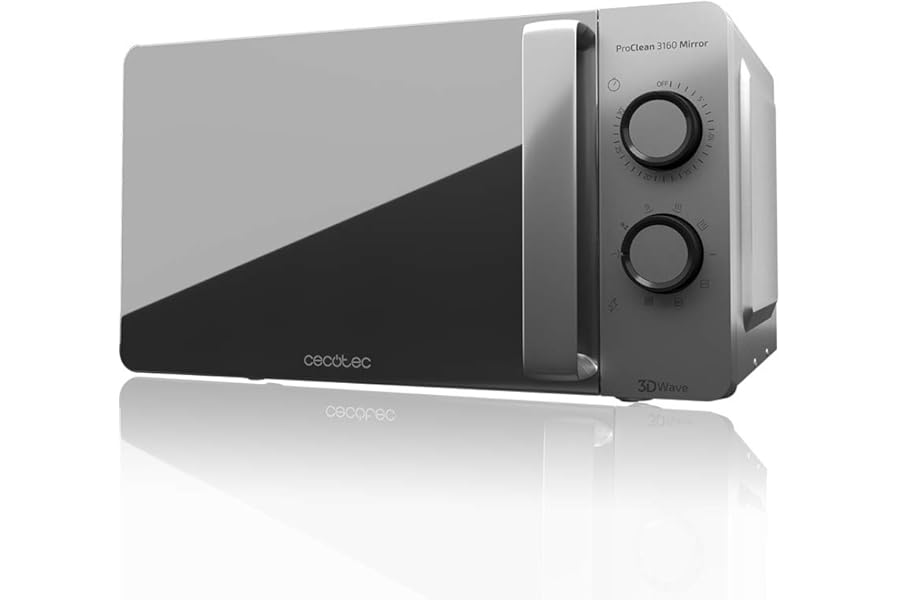 Cecotec ProClean 3160 Mirror 20 Litre Microwave with Grill 700 W with 6 Levels, Grill 800 W Ready2Clean Coating for Better Cleaning Technology 3DWave Timer Mirror Effect Design