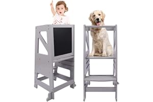 Growaystory Lernturm für Kinder, Lernturm Höhenverstellbar, Montessori Learning Tower, Lernturm ab 1 Jahr mit doppelseitiger magnetischer tafel (Grigio)