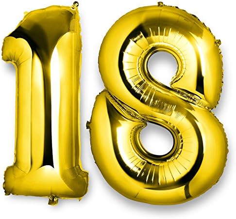 Meersee 18 Balloons Helium, 40 inch Giant Foil Number Balloons 18th Birthday Party Balloons, Gold