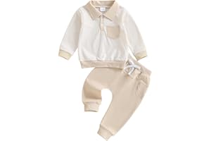 LUVCES Vêtement Bébé Garçon Manche Longue col Rabattu Uni/à Carreaux Sweatshirt +Pantalon 2 Pièces Automne Hiver Ensemble de Survêtement