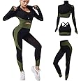 Veriliss 3pcs Gym Clothes for Women Tracksuit Womens Full Set Outfits Workout Joggers Yoga Sportswear Leggings and Stretch Sports Bra Jumpsuits Clothes Sets