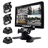 WYYHAA Caméra de Recul, 7 Pouces HD Quad Moniteur De Split Et 4 Kit De Caméra De Recul Étanche IR Night Vision Vue De Face Arrière Latéral Caméras pour Voiture Camions