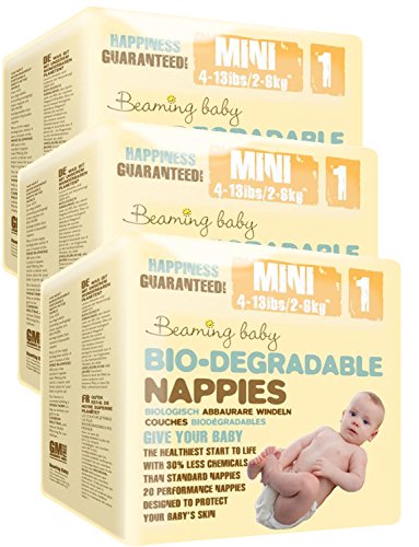 Pack Of 3 Beaming Baby Biodegradable Mini Nappies (Size 1) 60 Nappies