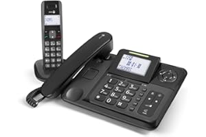 DORO - Doro Comfort 4005 - Schnurgebundenes Festnetztelefon + Schnurloses DECT-Telefon mit AB - Hintegrundbeleuchtetes Display - LED-Anzeige - Tastatur mit großen Tasten - Audioverstärker - Schwarz