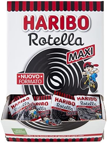 Haribo Maxi Rotella, Caramelle Gommose Incartate Singolarmente, Vegetariane, Gusto Liquirizia, Ideali Per Feste - 200 Pezzi Da 13gr [2600gr]