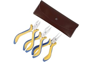 WISEPRO Set of 4 DIY Jewelry Pliers Set with A Leather Bag, Chain Nose Pliers, Side Cutter Pliers and Round Nose Pliers for Beading and Jewelry Making Holding, Winding, Cutting and DIY Craft