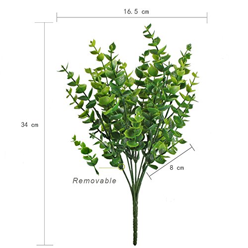 MIHOUNION Haus Deko 4 Bündel Grün Künstliche Pflanzen Kunststoff Stäucher kunststoff Pflanzen Eukalyptus für küche Garten Badezimmer und Fensterbank Ornament - 7