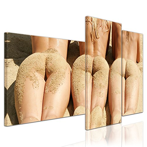 Kunstdruck - Frauen am Strand - Bild auf Leinwand - 130x80 cm 3 teilig - Leinwandbilder - Bilder als Leinwanddruck - Akt & Erotik - Schönheiten am Meer
