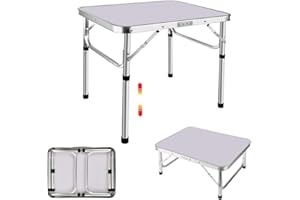Qimu Table pliante portable de 60 cm, table de camping pliante en aluminium léger et réglable, table de pique-nique de jardin, 2 hauteurs réglables 26/56 cm