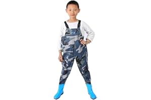 QTDZ Pantalon De Pêche pour Enfants en PVC Léger Et Résistant, Bottes Waders Outdoor pour La Pêche Et La Chasse des Enfants Waders Jeunes Imperméables avec Bandoulière Réglable