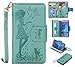 Produktbild BestCatgift Galaxy J5 PU Leather Embossing Girls and Cats Wallet Hülle [9 Card Slot][Mirror] Flip Cover für Samsung J5/J5 Duos 2016 SM-J510 - Green