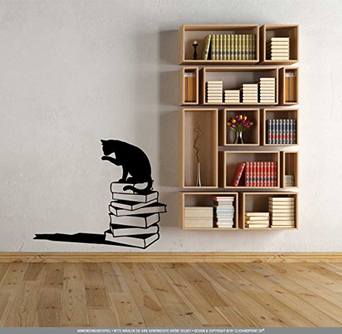 CLICKANDPRINT Aufkleber » Katze auf Büchern, 50×40,8cm, Schwarz / Wandtattoo / Wandaufkleber / Wandsticker / Wanddeko / Vinyl - 2