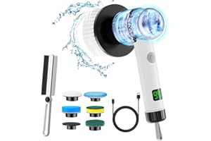 EDTEANU Spazzola Rotante Pulizia Casa,Spazzola Elettrica per Pulizia,Pinetta Spazzola Pulente,Scrubber Elettrico Casa,con 6 Testine,2 Velocità di Regolazione,per Bagno/Cucina/Parete/Piastrelle