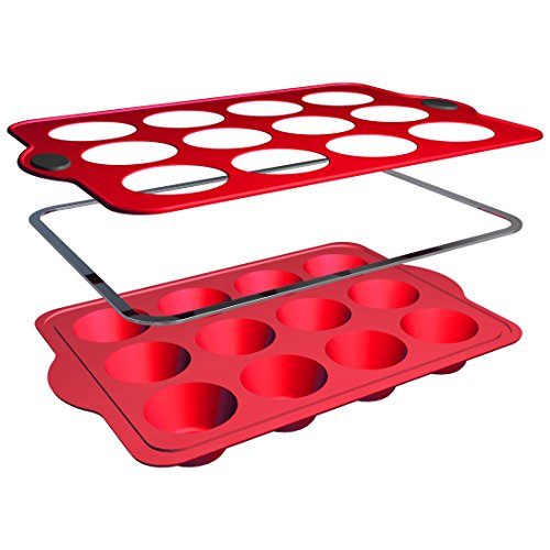 Levivo Silikon Muffin-Backform für 12 Muffins, 36 x 25 cm, Rot - 4