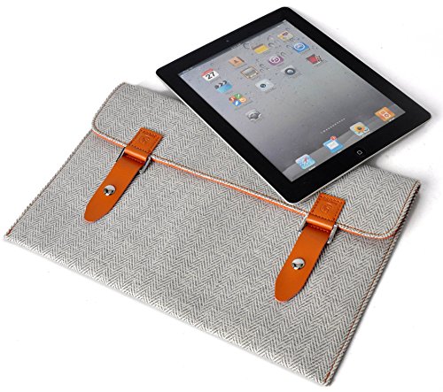 14-15 Zoll Laptop & Notebook Tweedstoff Tasche / Hülle / Sleeve / Schutzhülle / Smart Cover mit edlem Emblem-Verschluss perfekt für Apple MacBook Pro & Retina , Lenovo ThinkPad T440s T440 T440p L440 Flex 2 New X1 , HP 14-r103ng Stream EliteBook Folio , Dell Inspiron 14 , Fujitsu LifeBook E744 U904 S752 U772, MSI Ge40 , Schenker S403 Slim , Acer Travelmate P645 Stoff 5 (hellgrau/weiß) - 3