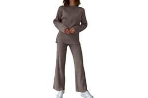 Minetom Femmes Jogging Survêtement Manches Longues Tricoté Chandail Pullover Col Rond Pull Top et Pantalon Ensemble Sportwear 2 Pièces