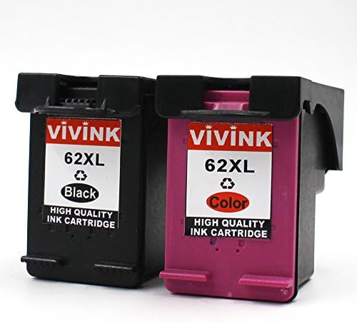 VIVINK 2 Pack HP 62XL High Yield Black Colour Remanufactured Ink Cartridge for HP ENVY 5640 5642 5643 5660 5661