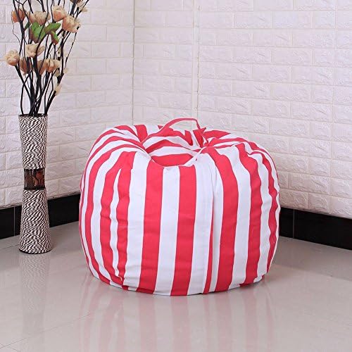 JC Trumps toy Storage Bean Bag,Large Capacity Spherical Canvas Bean Bag Chair,Kids Plush Toy Clothes Quilts Organizer(Rose red stripes, 38 inch)