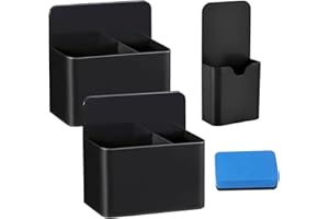 Toionmm Magnetyczny uchwyt na długopisy, 3 sztuki, z gąbką do białej tablicy, magnetyczny uchwyt na markery, do szkoły, biura, domu, na białą tablicę, lodówkę (czarny)