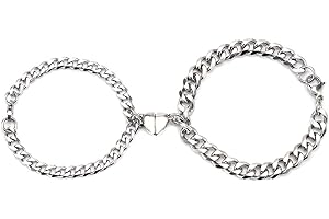 VELESAY 1Paio Coppia Acciaio Inox Bracciali con Calamita Bracciale Magnetico Coppia Curb Link Chain Bracciali Catena di Coppia Braccialetto per Donna Uomo