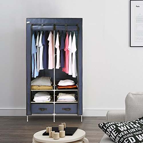 Finether Faltschrank Stoffschrank Textilschrank Faltkleiderschrank Stoffkleiderschrank Textilkleiderschrank faltbarer Kleiderschrank aus stoff mit Kleiderstange für Schlafzimmer Camping stabil 2-türig 170 x 87 x 45cm Kleiderschrank - 8