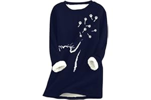 EFOFEI Femme Chandail Doublé en Peluche d'hiver Chemise à Manches Longues Chaude Chandail Imprimé Amusant De Noël