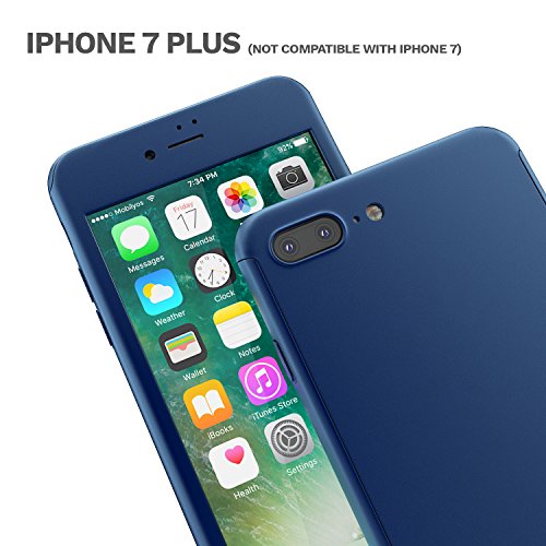 Funda iPhone 7 Plus 360 Grados Completa - Carcasa Integral y Cristal de Vidrio Templado para Movil Apple iPhone 7 Plus - Fundas Delantera y Trasera - iPhone 7 Plus Case Cover  Azul 