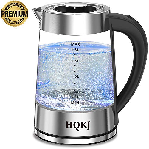 Bollitore Elettrico 1.8L 2000W Senza BPA, Bollitore Elettrico in Vetro con Coperchio Interno e Fondo in Acciaio Inossidabile, Indicatore LED, Spegnimento Automatico e Protezione da Ebollizione
