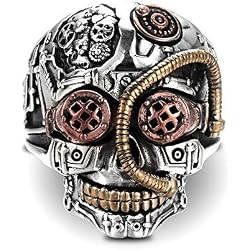WikiMiu Anillo para Hombres, Anillo de Calavera Tallada, joyería de Estilo Hip Hop para Hombres con Caja de Regalo
