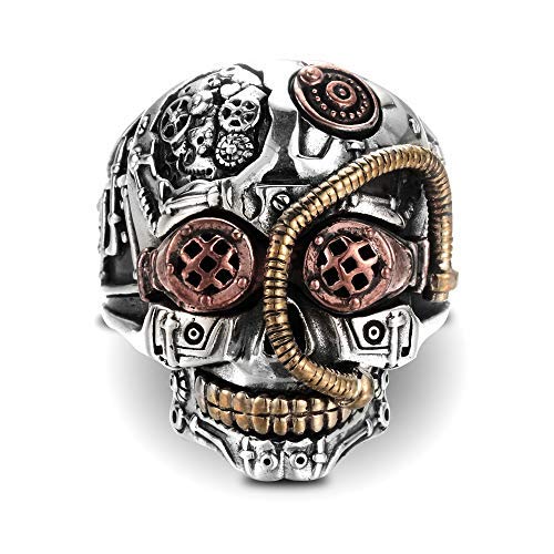 WikiMiu Anillo para Hombres, Anillo de Calavera Tallada, joyería de Estilo Hip Hop para Hombres con Caja de Regalo