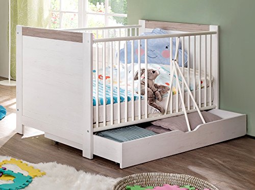 Preisvergleich Produktbild trendteam NBZ65056 Babybett Unterbett Auszug Rollbar Weiß Pinie Nachbildung, LxBxH 139x70x17 cm