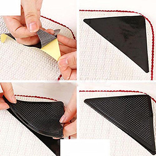 Moresave Teppich Matten Greifer Antirutschpad Wiederverwendbare Waschbar Silikon Grippers(Haftet Ohne Zu Kleben Starker Halt,4er Set Schwarz ) - 2