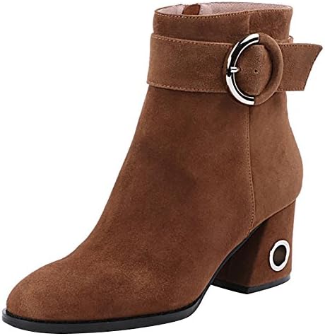 SYYAN Women's Retro Suede Metal Button Zipper Hand-made Pump Ankle Boots Brown , brown , 41